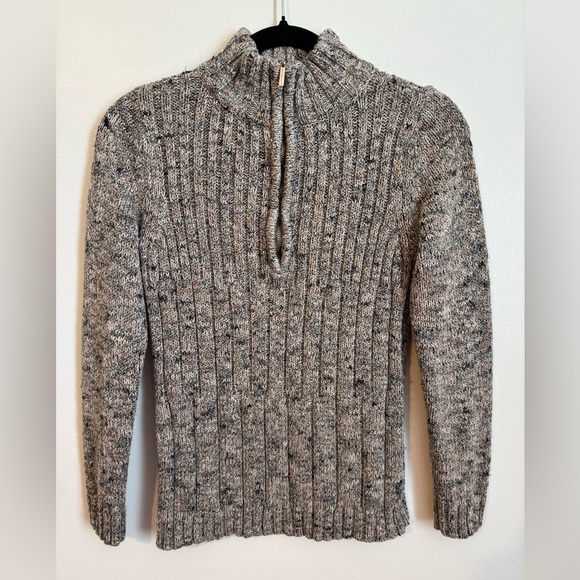 Liz Claiborne Quarter Zip Sweater Size Medium Knit Long Sleeve Speckled Brown - Picture 1 of 5